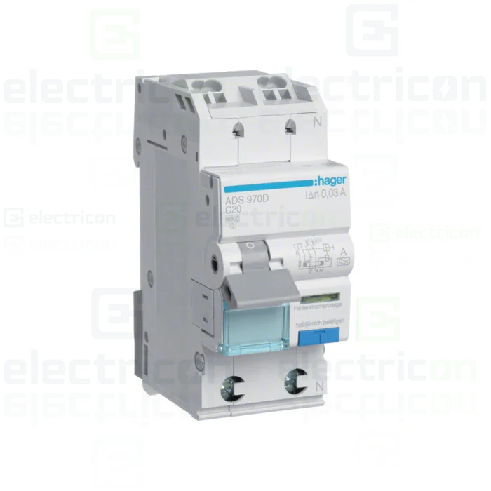 RCBO – siguranțe cu protecție diferențială - RCBO Hager ADS970D 1P+N tip A C20 30mA QuickConnect