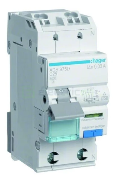 RCBO – siguranțe cu protecție diferențială - RCBO Hager ADS975D 1P+N tip A C25 30mA QuickConnect