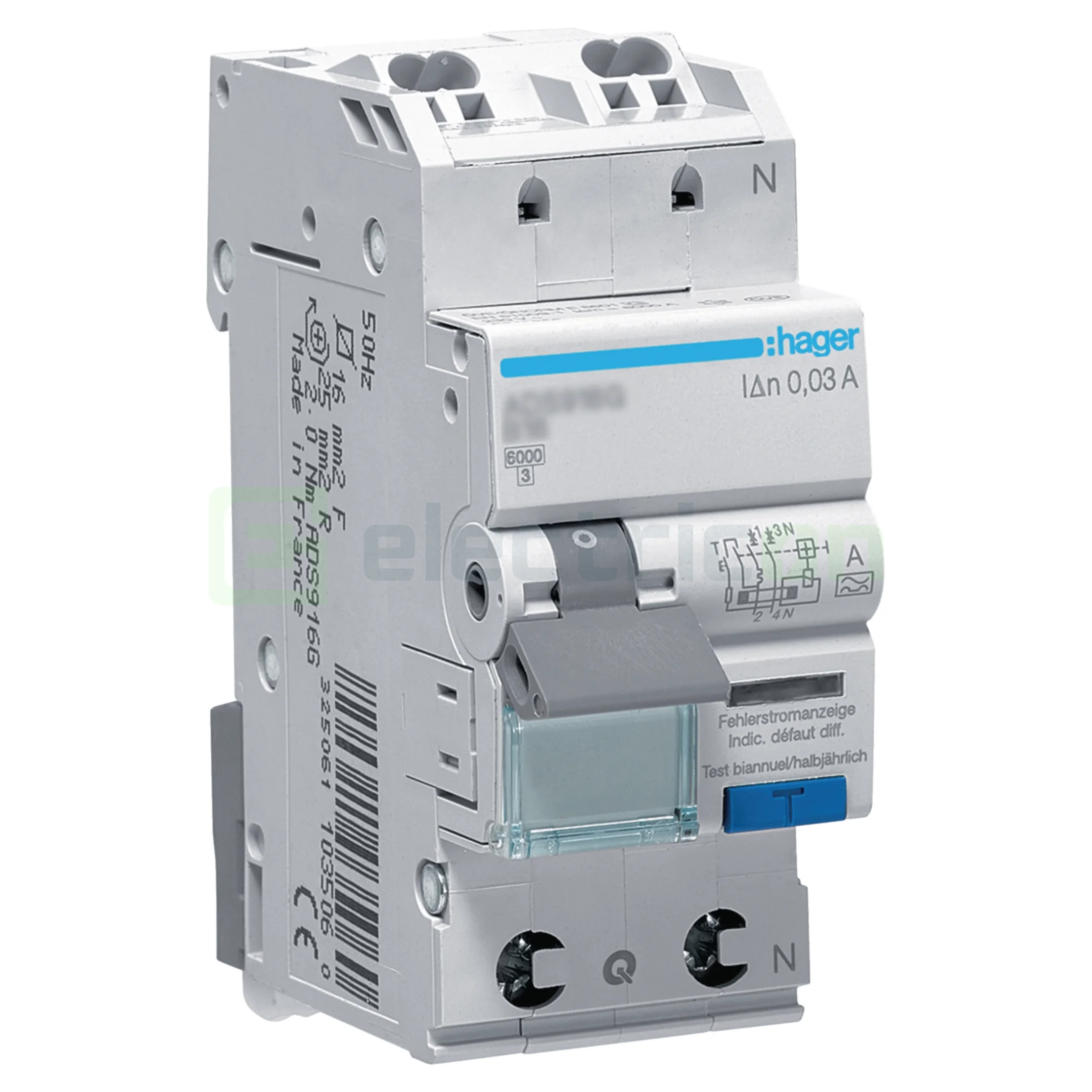 RCBO Hager ADS956D 1P+N tip A C6 30mA QuickConnect