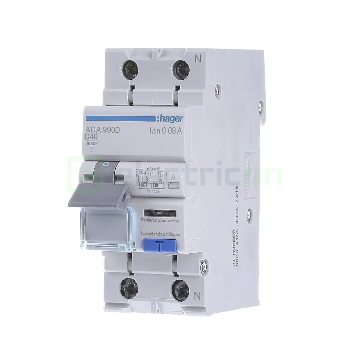 RCBO – siguranțe cu protecție diferențială - RCBO Hager ADA990D 1P+N tip A C40 30mA