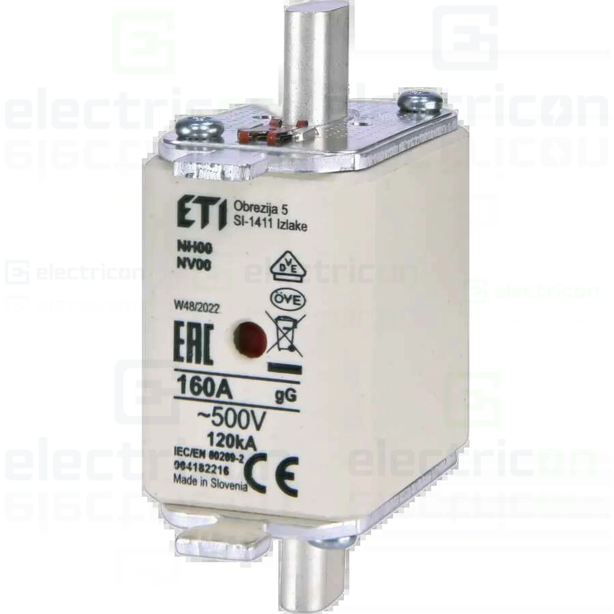 Siguranta fuzibila MPR fără izolație, NH00 gG 160A/500V, ETI, 004182216