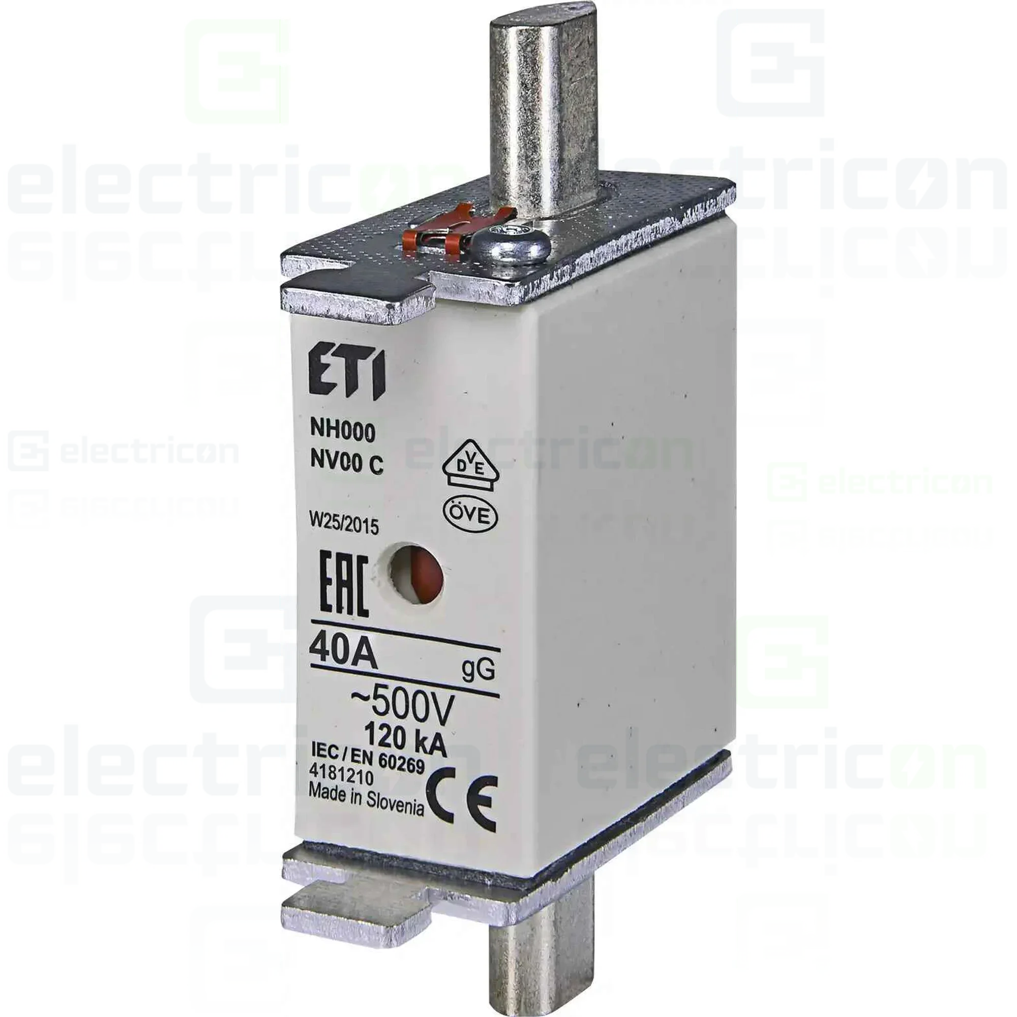 Soclu pentru fuzibile & sigurante fuzibile - Siguranta fuzibila MPR fără izolație NH000, 40A, gG,  500V, AC, ETI, 004181210