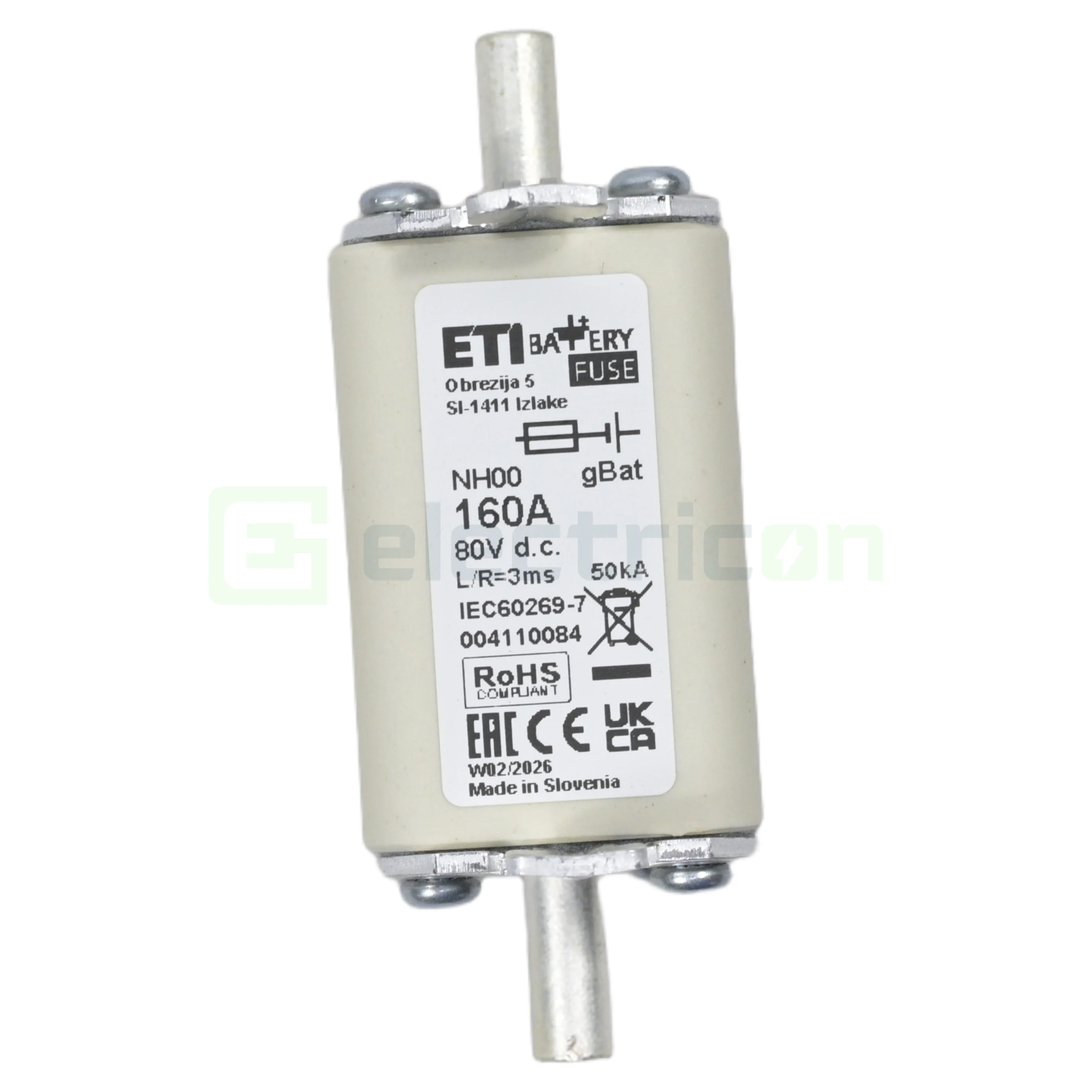 Siguranță fuzibilă ETI 004110084, MPR gr.00 gBat 160A 80V DC, cilindru NH 00 [2]