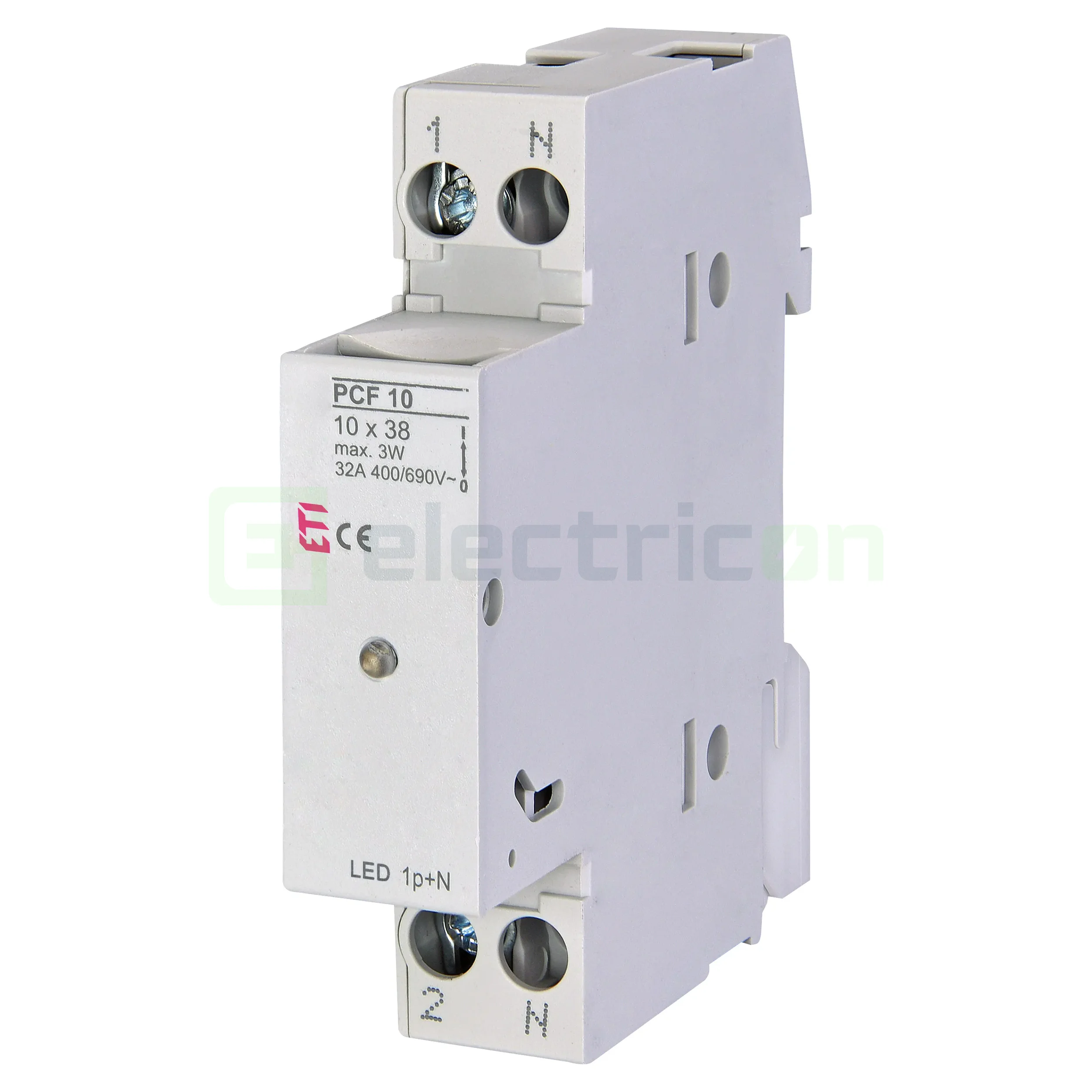 Separator fuzibil (soclu), pentru CH 10x38 (cu rezerva), maxim 32A, 1P+N, cu indicator LED, PCF 10 1P+N LED, ETI, 002550012