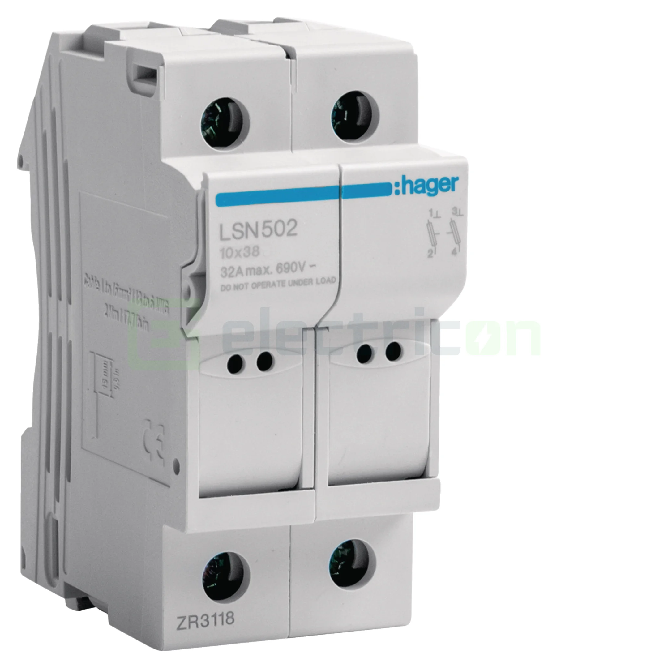 Soclu pentru sigurante fuzibile - Separator fuzibil (soclu), pentru CH 10x38, maxim 32A, 2P, Hager, LSN502