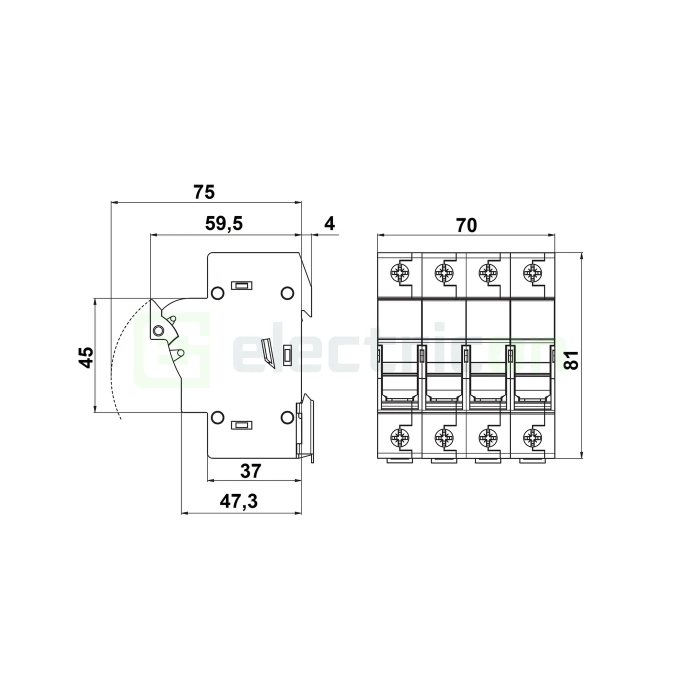 Separator fuzibil (soclu), pentru CH 10x38, maxim 32A, 3P+N,  Schrack, IS506105 [2]