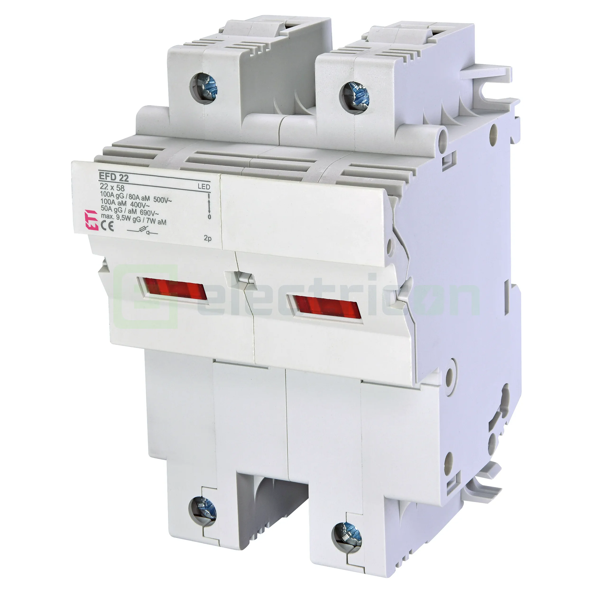 Separator fuzibil (soclu), pentru CH 22x58, maxim 100A, 2P, cu LED, EFD 22 2p LED,  ETI, 002570013