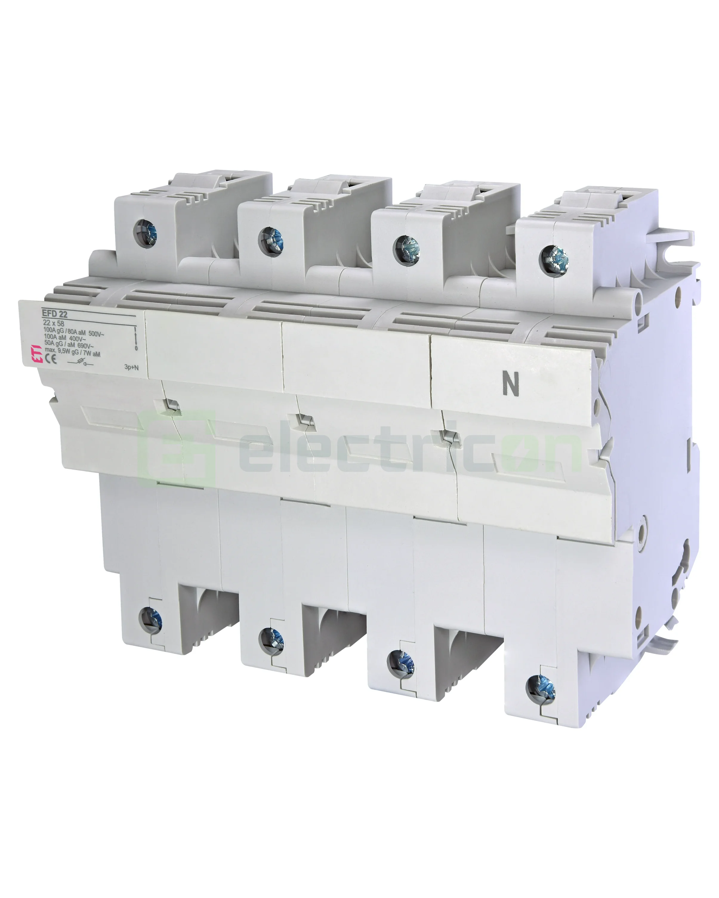 Separator fuzibil (soclu), pentru CH 22x58, maxim 100A, 3P+N, EFD 22 3p+N , ETI, 002570005