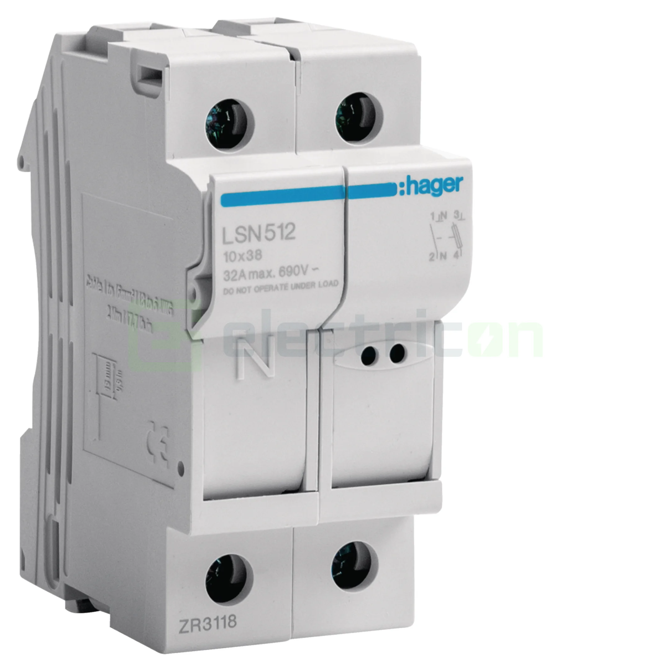 Soclu pentru sigurante fuzibile - Separator fuzibil (soclu), pentru CH10x38, maxim 32A, 1P+N, Hager, LSN512