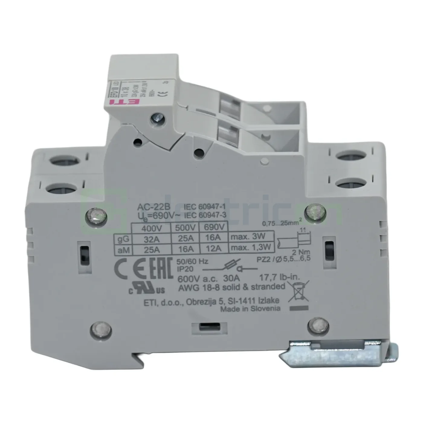 Separator fuzibil (soclu), pentru CH10x38, maxim 32A, 2P, cu LED,EFD 10 2p LED,  ETI, 002540013 [1]