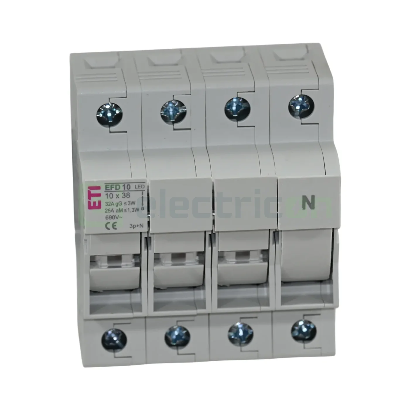 Soclu pentru sigurante fuzibile - Separator fuzibil (soclu), pentru CH10x38, maxim 32A, 3P+N, cu LED,EFD 10 3p+N LED,  ETI, 002540015