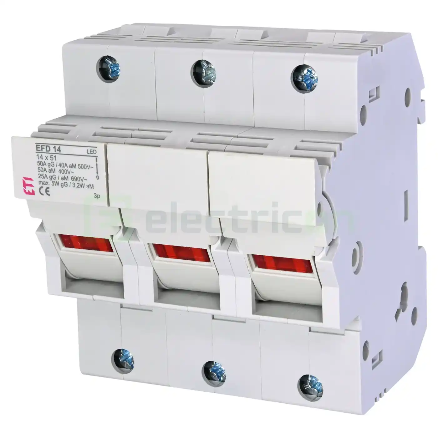 Separator fuzibil (soclu), pentru CH14x51, maxim 50A, 3P, cu LED,EFD 14 3p LED,  ETI, 002560014