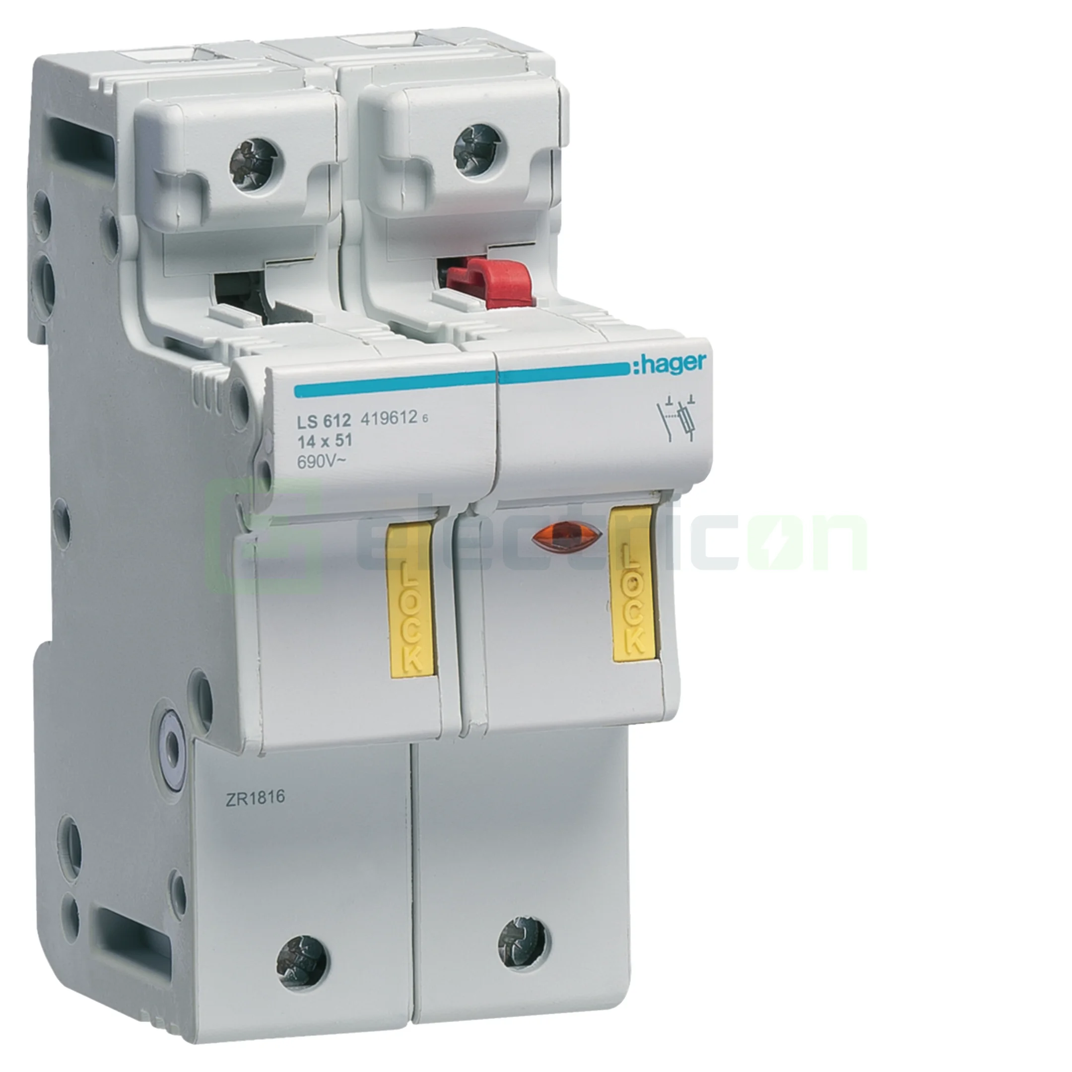 Separator fuzibil (soclu), pentru CH14x51, maxim 50A, cu LED, 1P+N, Hager, LS612