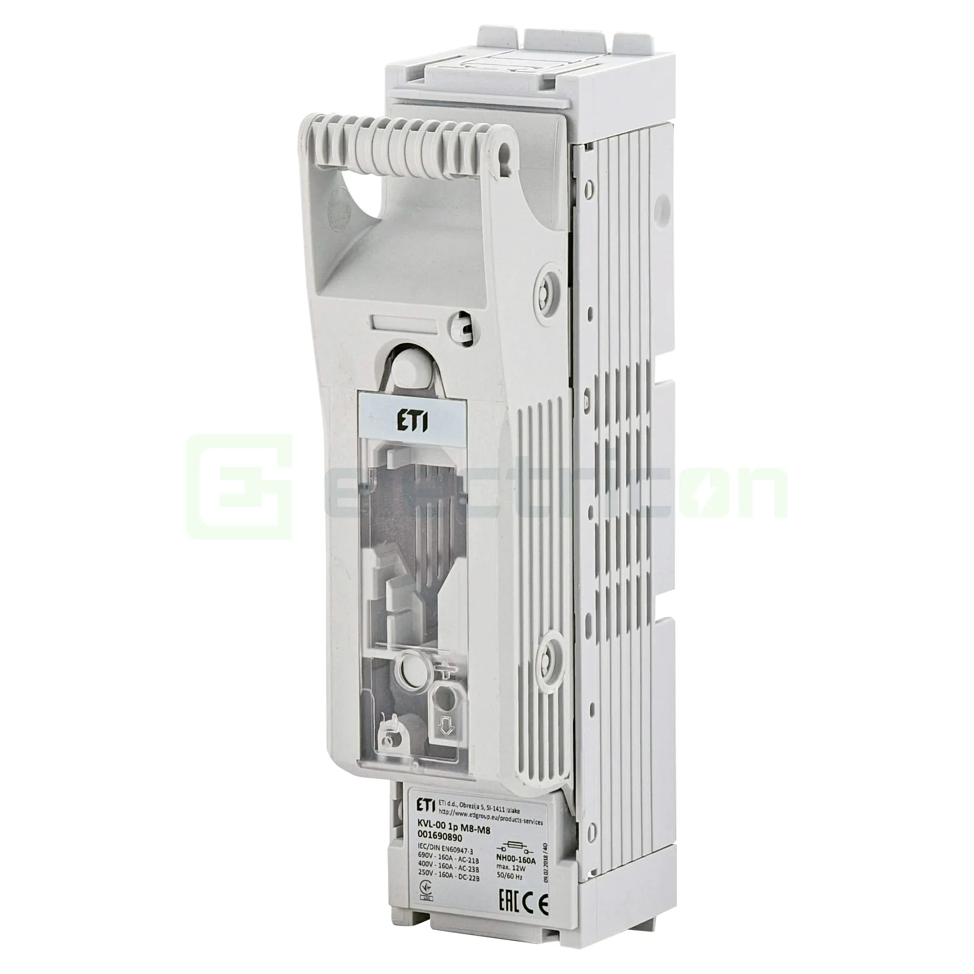 Separator fuzibil (soclu), pentru NH00, maxim 160A, 1P,KVL-00 1p M8-M8,  ETI, 001690890
