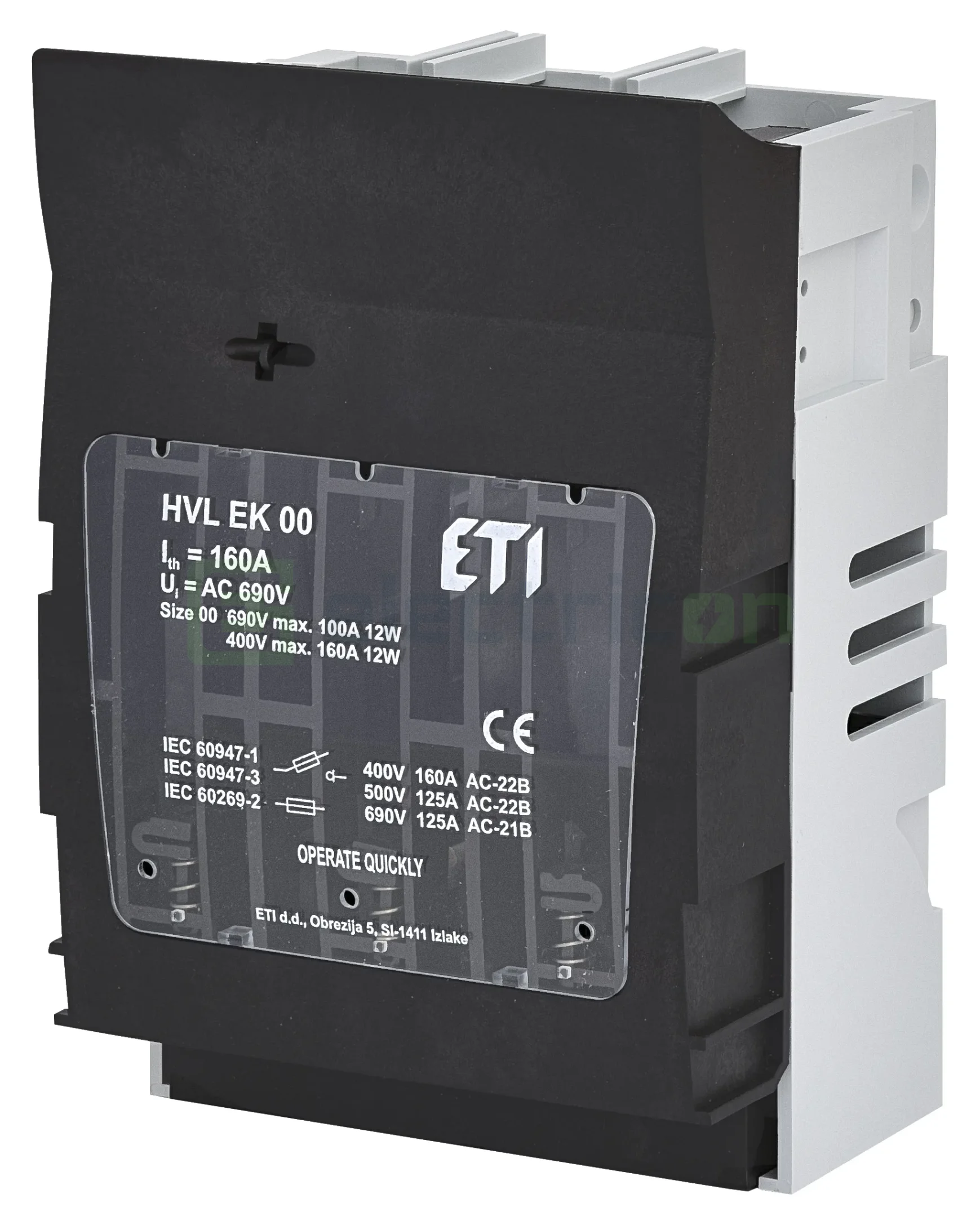 Separator fuzibil (soclu), pentru NH00, maxim 160A, 3P, cu LED, HVL EK 00 3p M8, ETI, 001701250