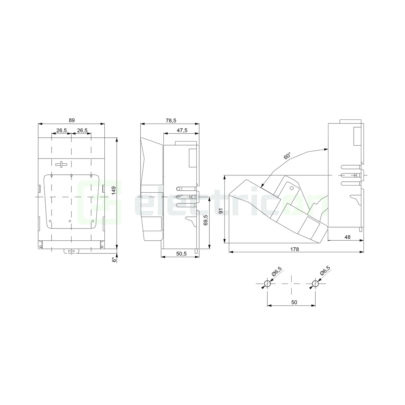 Separator fuzibil (soclu), pentru NH000, maxim 100A, 3P, cu bride, pentru contrapanou , Schrack, ISA05011 [1]