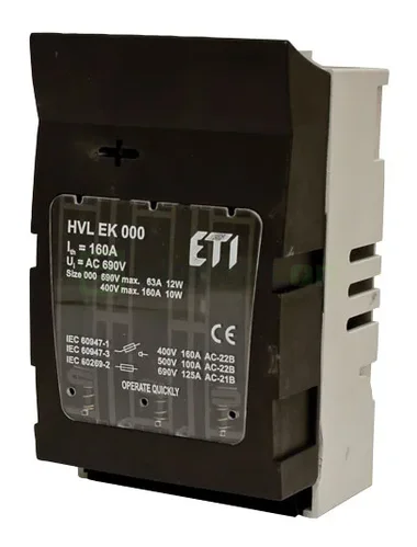 Separator fuzibil (soclu), pentru NH000, maxim 100A, 3P,  HVL EK 000 3p M8,  ETI, 001701000