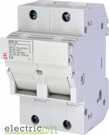 Soclu pentru sigurante fuzibile - Separator fuzibil (soclu), pentru CH14x51, maxim 50A, 2P, EFD 14 2p,  ETI, 002560003