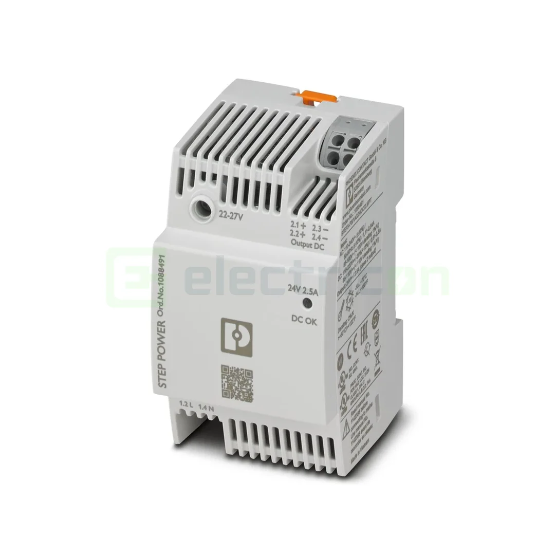 Contactori, Relee, Contoare & Surse - Sursa de alimentare pe șină DIN, 24V DC/ 2,5A , STEP3-PS/1AC/24DC/2.5/PT , Phoenix Contact, 1088491