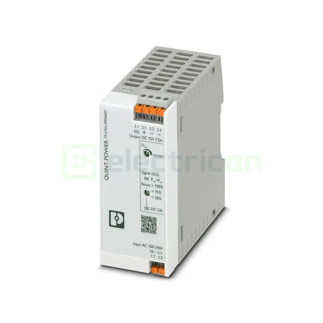 Contactori, Relee, Contoare & Surse - Sursa de alimentare pe șină DIN, monofazic, 12V DC/ 7,5A , 10W, QUINT4-PS/1AC/12DC/7.5/PT, Phoenix Contact, 2904607