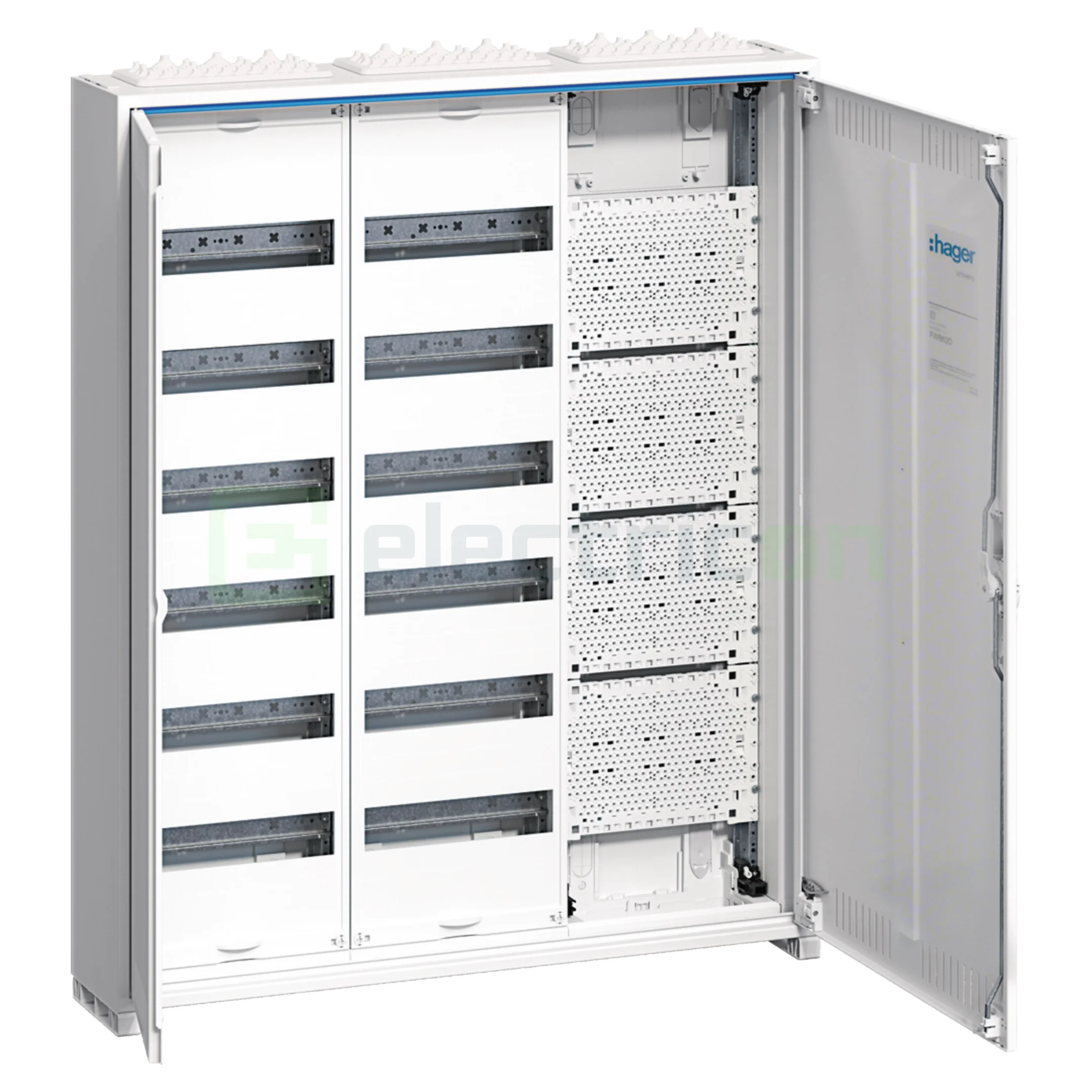 Tablouri combo (hibrid) - Tablou combo (hibrid), aparent,216 module, (144 module curent +72 module multimedia),IP31, Univers, Hager, FWB63K1