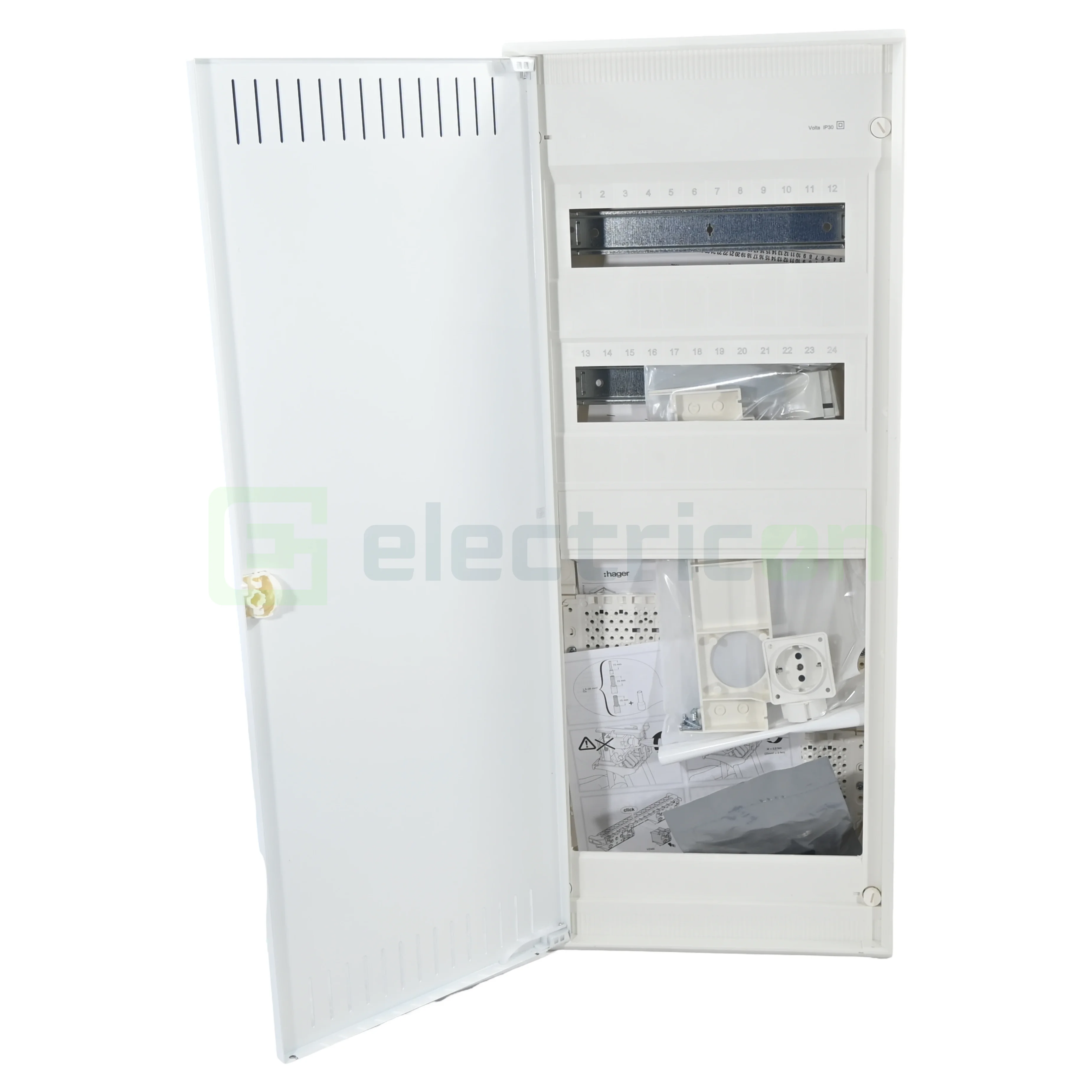 Tablouri combo (hibrid) - Tablou combo (hibrid), aparent,60 module, (24 module curent +36 module multimedia), IP30, Volta, Hager, VA602NWH