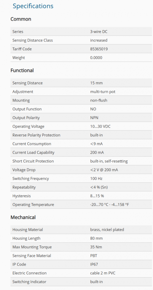 CS18-N15NO80-A2P, Senzor capacitiv M30, Sn = 15mm, neecranat, NO, NPN, 10-30 VDC, precablat 2 m, 3 fire [4]