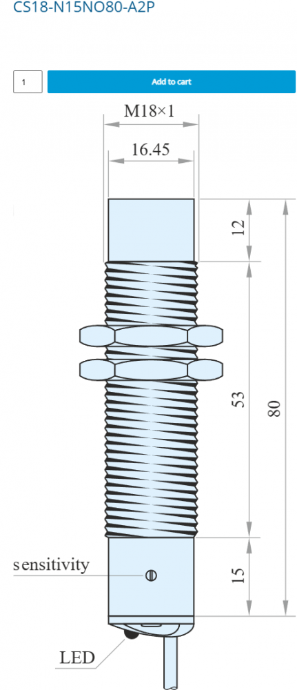 CS18-N15NO80-A2P, Senzor capacitiv M30, Sn = 15mm, neecranat, NO, NPN, 10-30 VDC, precablat 2 m, 3 fire [3]