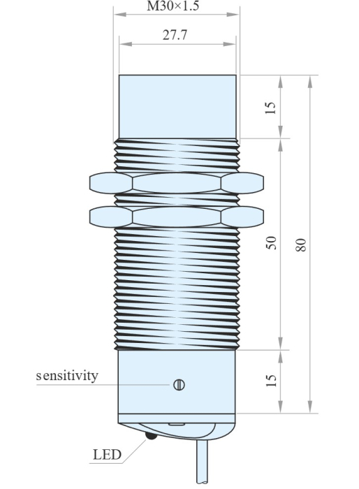CS30-N30PO80-A2P, Senzor capacitiv M30, Sn = 30 mm, ecranat, NO, PNP, 10-30 VDC, precablat 2 m, 3 fire - Copie [2]