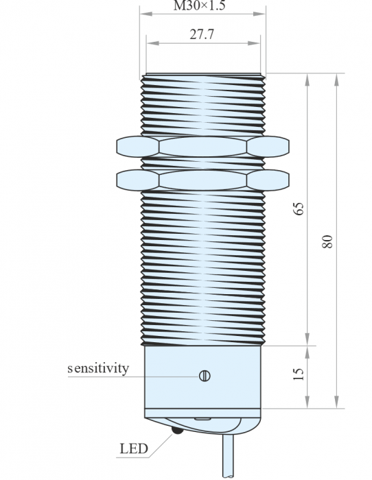 CS30-S20PO80-A2P, Senzor capacitiv M30, Sn = 20 mm, ecranat, NO, PNP, 10-30 VDC, precablat 2 m, 3 fire [2]