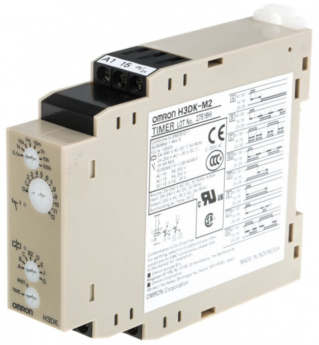 H3DK-M2A 12DC, Releu de timp, Interval citire: 0,1s...1200h, 12V AC/DC, 8 moduri functionare, 250V AC / 5A [2]