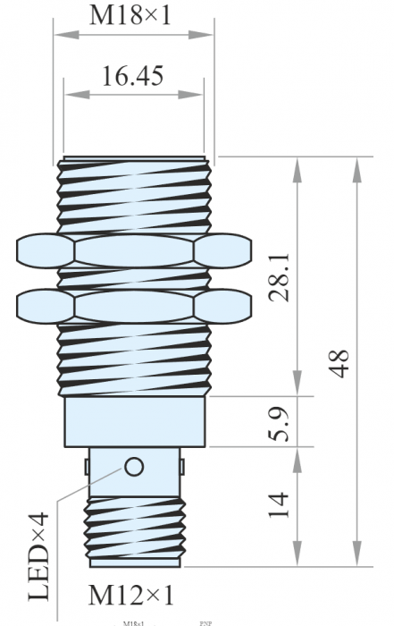 IPS18-S8PO48-A12, Senzor inductiv M18, Sn = 8 mm, ecranat, NO, PNP, 10-30 VDC, conector M12 [2]