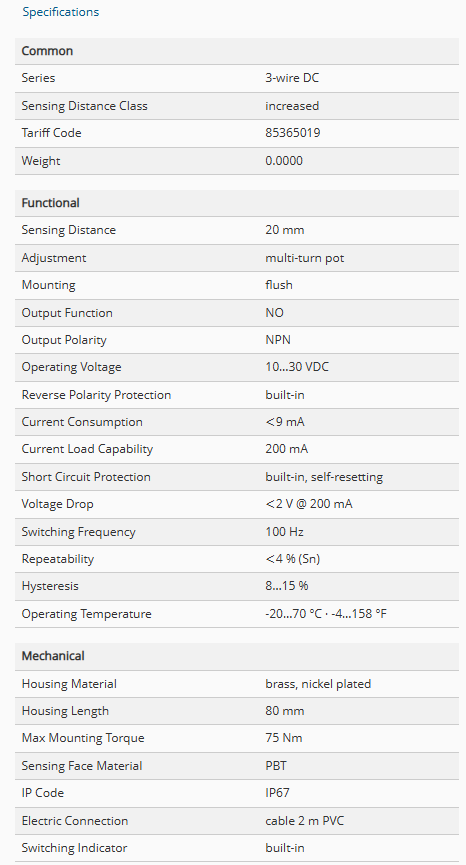 CS30-S20NO80-A2P, Senzor capacitiv M30, Sn = 20 mm, ecranat, NO, NPN, 10-30 VDC, precablat 2 m, 3 fire [4]