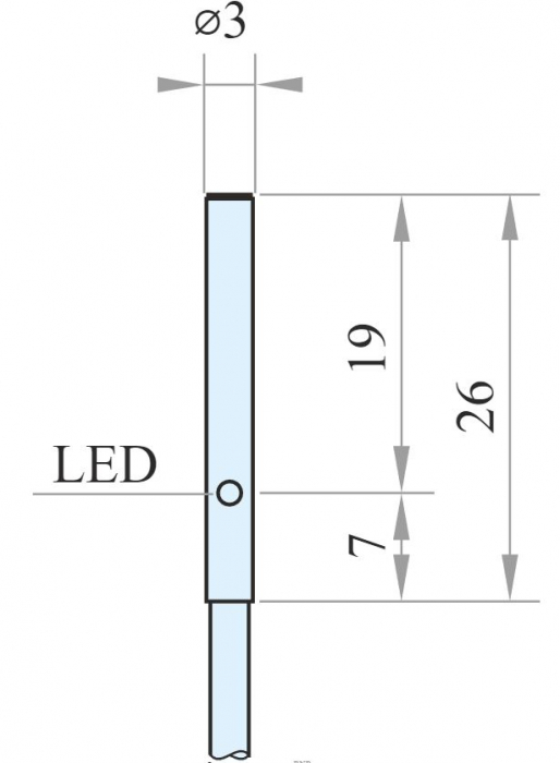 IPSD3-S1PO26-A2U, Senzor inductiv ø 3 mm, Sn = 1 mm, ecranat, NO, PNP, 10-30 VDC, precablat 2m, 3 fire [2]