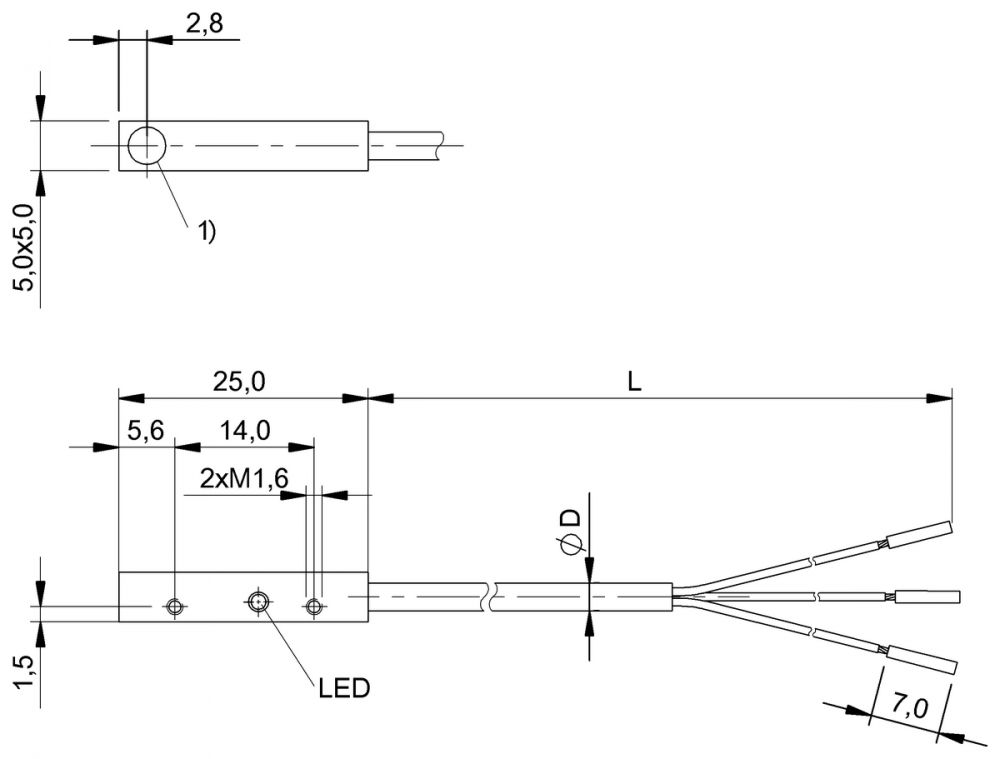 BES019P, Senzor inductiv,  PNP NO, Sn = 0.8 mm, 10÷30 V DC, IP67, precablat 2 m, 3 fire [2]