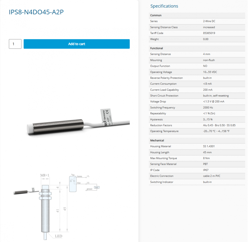 IPS8-N4DO45-A2P, senzor inductiv M8, Sn = 4 mm, neecranat, 10-30 VDC, conector M8, 2 fire [2]