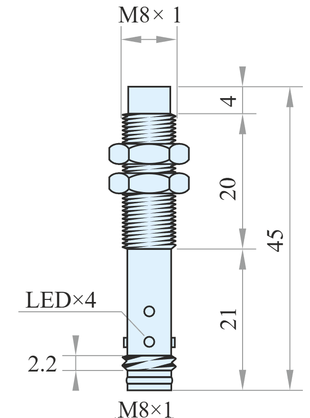 IPS8-N6PO45-A8, Senzor inductiv M8, Sn = 6 mm, ecranat, NO, PNP, 10-30 VDC, 45 mm - lungime, Conector M8, 3 pini [2]