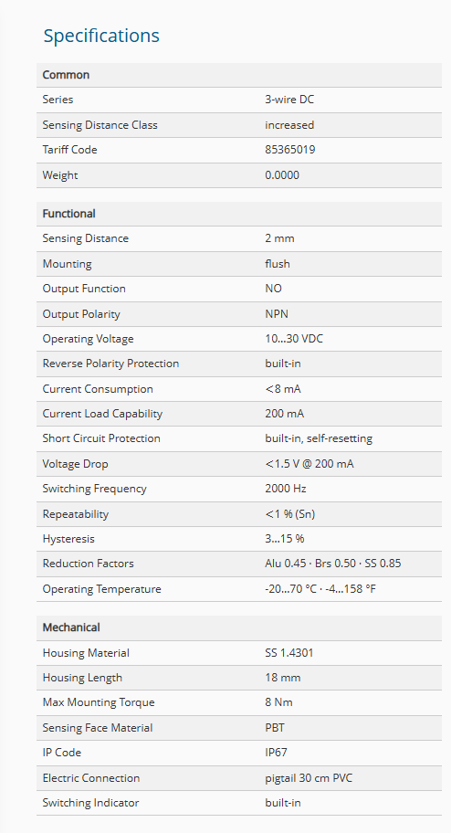 IPSD6-S2NO18-R3U8,  Senzor inductiv, NPN NO, Sn = 2mm, 10÷30 V DC, IP67 [3]