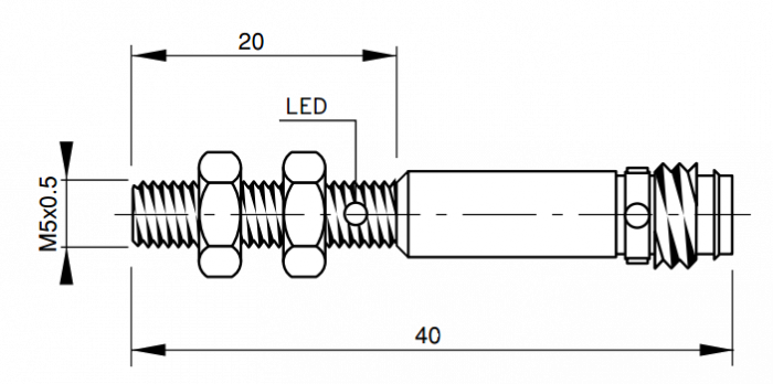 IS-05-A1-S1, senzor inductiv, Sn 0.8 mm, ø5, PNP, NO, 24 VDC, ecranat, 3 fire [2]
