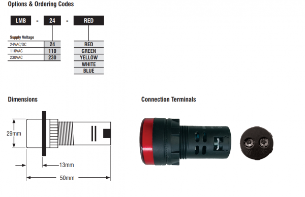LMB-24-GREEN, lampa LED verde, 24VAC/DC, IP 65 [2]