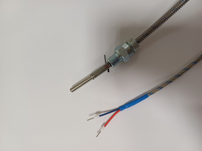 2000.00.793 (TCJ-6X30-A304-1/4"-BAI-2.0TTS), Sonda de temperatura termocuplu tip J(2 fire), diametru teaca Ø = 6mm, lungime teaca 30mm, niplu de prindere pe arc, cablu de 2m cu tresa metalica [1]