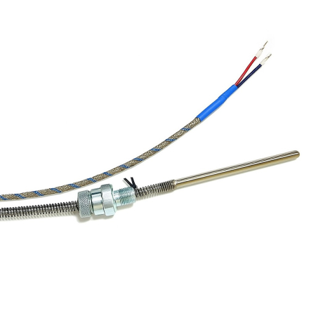 Regulatoare de temperatura si proces - 2000.00.796 (TCJ-6X30-A304-1/4"-BAI-5.0TTS), Sonda de temperatura termocuplu tip J(2 fire), diametru teaca Ø = 6mm, lungime teaca 100mm, niplu de prindere pe arc, cablu de 5m cu tresa metalica