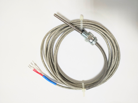 Regulatoare de temperatura si proces - 2000.00.798 (PT100B-6X100-A304-1/4-BAI-2.0TTS), Sonda de temperatura termorezistenta PT100, diametru teaca Ø = 6mm, lungime teaca 100mm, niplu de prindere pe arc, cablu de 2m cu tresa metalica