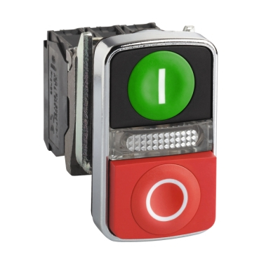 Butoane si accesorii - XB4BW73731M5, buton dual, 22mm, NC + NO, roşie/verde, iluminat LED, 230 VAC