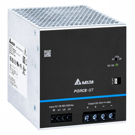 Seria Force-GT - DRF-24V960W3GBA, Sursa de alimentare, 24 V, 40 A, 960 W, contact DC, trifazata, montaj sina DIN, carcasa metalica