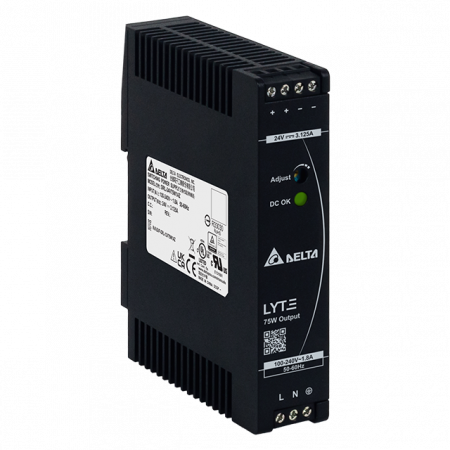Control si comutatie - DRL-24V75W1AZ, Sursa de alimentare, 24 V, 3.125 A, 75 W, monofazata, montaj sina DIN, carcasa plastic