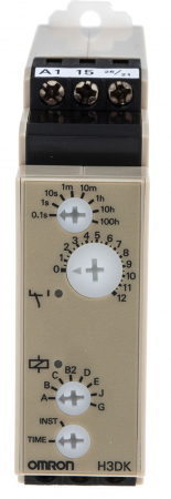 Protectia circuitului - H3DK-M2A 12DC, Releu de timp, Interval citire: 0,1s...1200h, 12V AC/DC, 8 moduri functionare, 250V AC / 5A