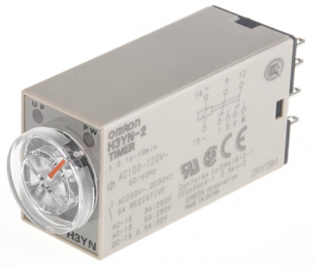 Protectia circuitului - H3YN-2 AC100-120, Timer, 0.1s ÷10 min, Iesire: 250V AC / 5 A, Ualim: 100÷120V AC, soclu, 8 pini