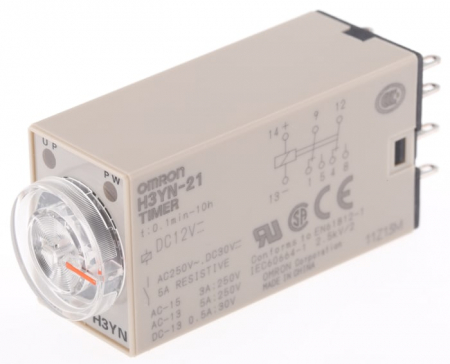 Protectia circuitului - H3YN-2 DC12, Timer, 0.1s ÷10min, Iesire: 250V AC /5 A, Ualim: 12V DC, soclu, 8 pini