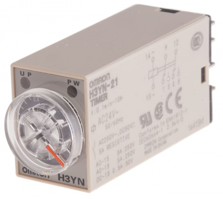 H3YN-21 DC24, Timer, 0.1min ÷ 10 h, DPDT; 250V AC / 5 A, Ualim: 24V DC, soclu, -10÷50°C, PIN: 8 [1]